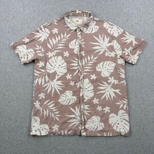 Folk Clothing Shirt Mens Medium‎ Pink Floral Tropical Hawaiian Short Sleeve
